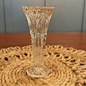 Vintage Crystal Trumpet 5" Bud Vase Footed Dandelion Vase Sawtooth Edge‎